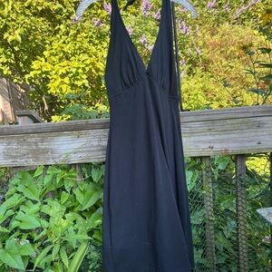 Carol Wior Black Dress With Undershorts Halter Tie Top Size Tall Medium